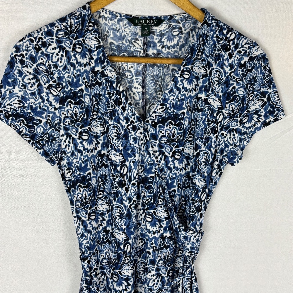 Lauren Ralph Lauren Women‎ Short Sleeve Midi Wrap Dress Sz M NavyOffice Business - Picture 2 of 11